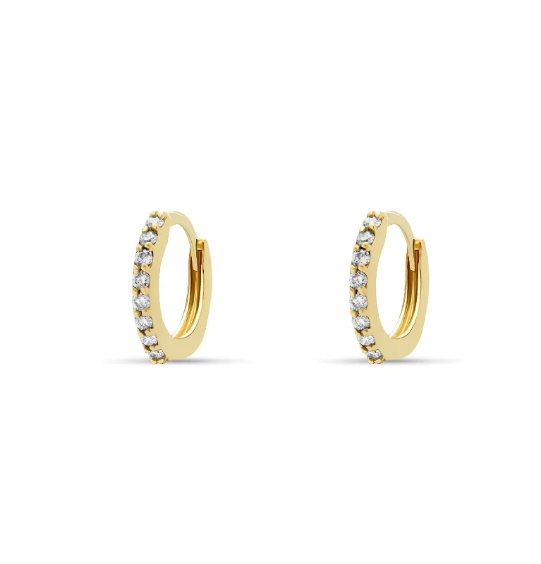 Cute women earrings-Diamond Huggies - 14 karat gold huggie earrings, diamonds 0.22ct