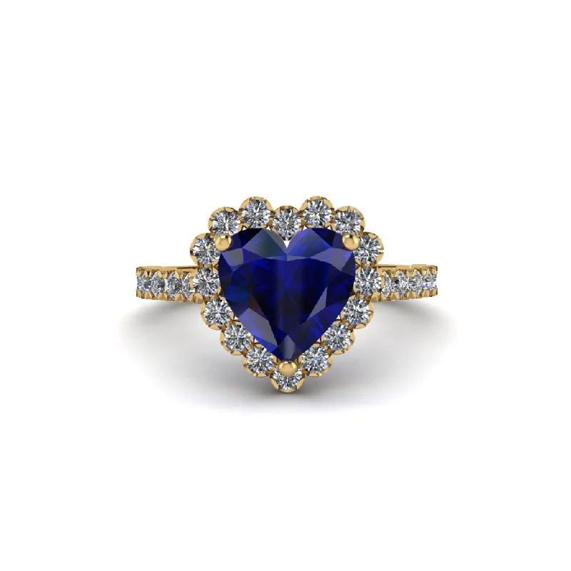 Engagement rings with white diamonds for women-Halo Heart Sapphire Pave Engagement Ring - Gail No. 13