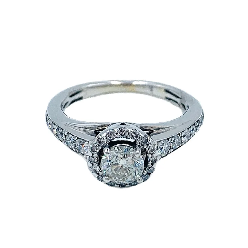 Engagement rings with antique-style settings for women-0.75 CTW 14k white gold diamond engagement ring with a 0.44 ct round brilliant center diamond