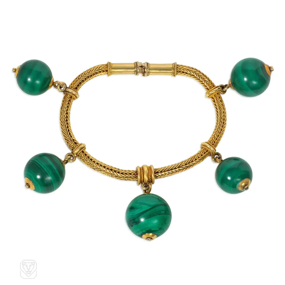 Silver diamond women bracelets-Antique gold and malachite archaeological revival bracelet