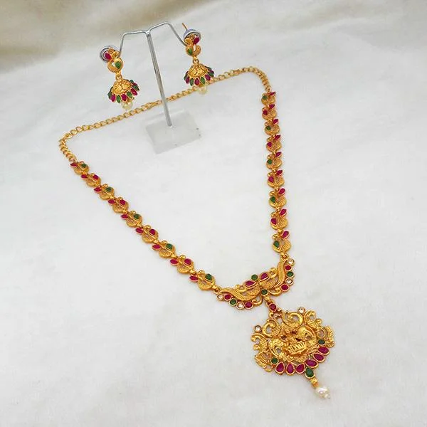 Wedding dress women necklaces-Kriaa Gold Plated Pota Stones Long Necklace Set