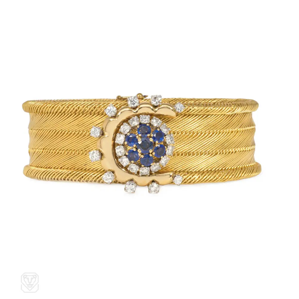 Large statement women bracelets-Retro French sapphire and diamond button bracelet