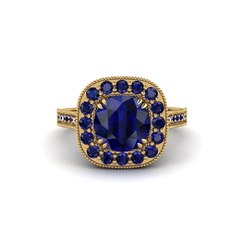 Round cut engagement rings for women-Milgrain Halo Round Sapphire Engagement Ring - Odette No. 73