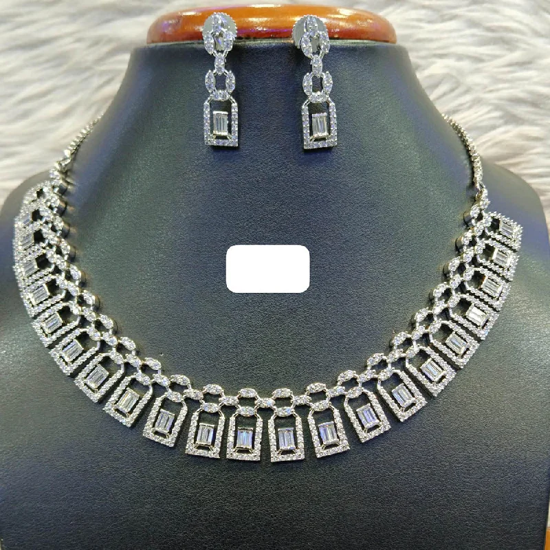 Diamond-studded women necklaces-Jain Jewellers Silver Plated AD Choker Necklace Set