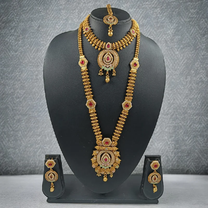 Jewelry women necklaces-Gehana Mahal Copper Gold Pota Stone Necklace Combo