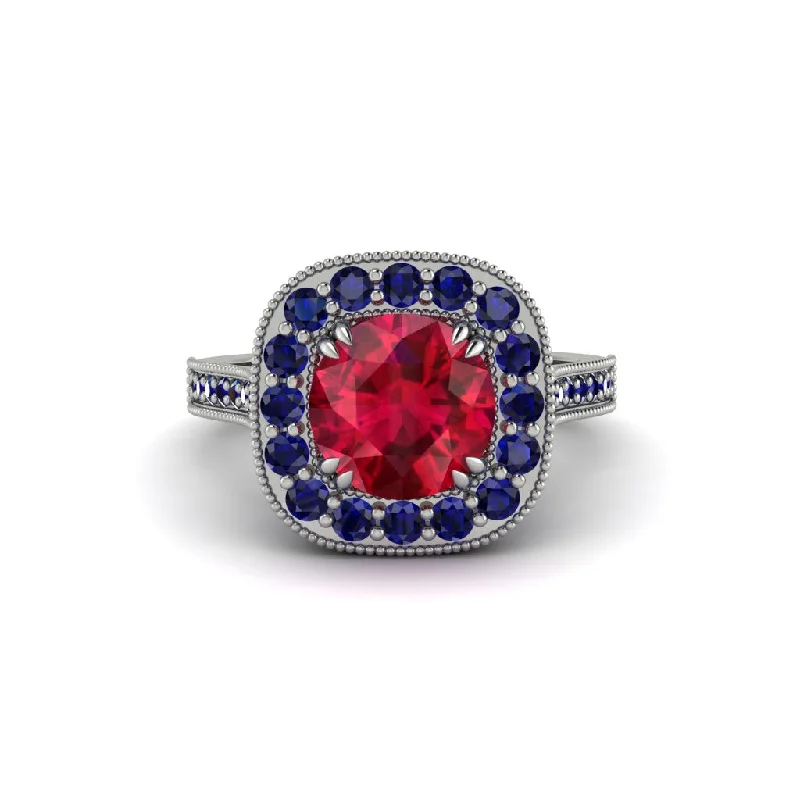 Customizable engagement rings for women-Milgrain Halo Round Ruby Engagement Ring - Odette No. 72