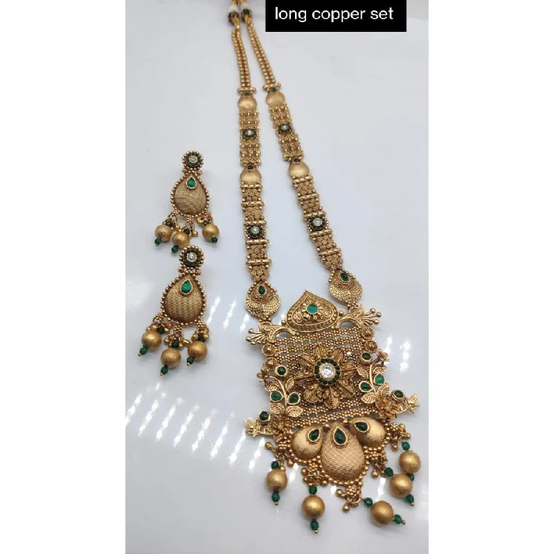 Small women necklaces-Akruti Collection Copper Plated Pota Stone Long Necklace Set