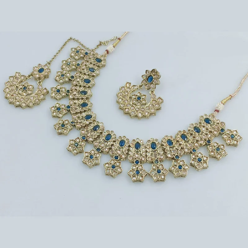 18K gold women necklaces-JCM Gold Plated Crystal Stone And Pearls Necklace Set