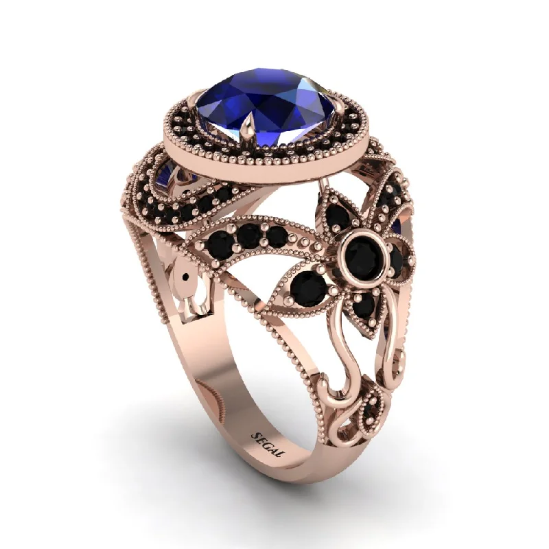 Engagement rings with floral designs for women-Edwardian Gold Engagement Ring Royal Antique With Sapphire - Abbie No. 44