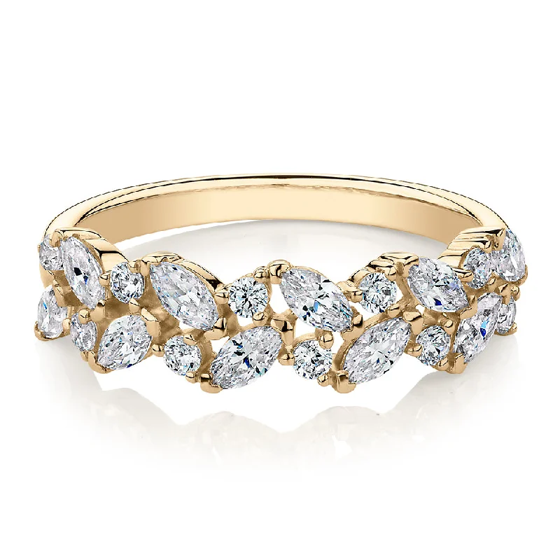 Adjustable women rings-Dress ring with 1.15 carats* of diamond simulants in 10 carat yellow gold