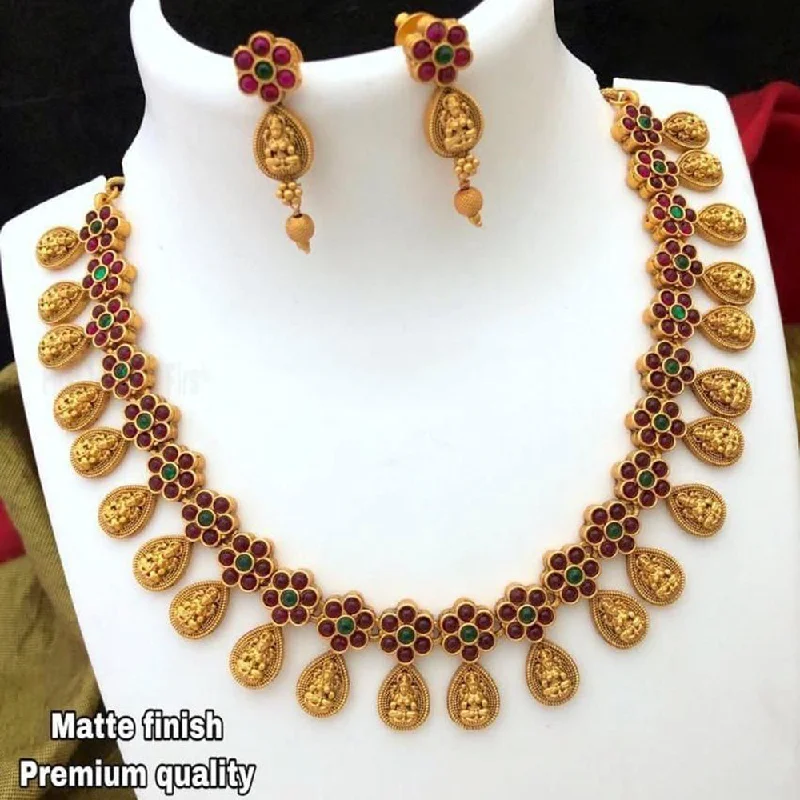 Chain women necklaces-Sai Fashion Gold Plated Pink & Green Pota Stone Choker Necklace Set