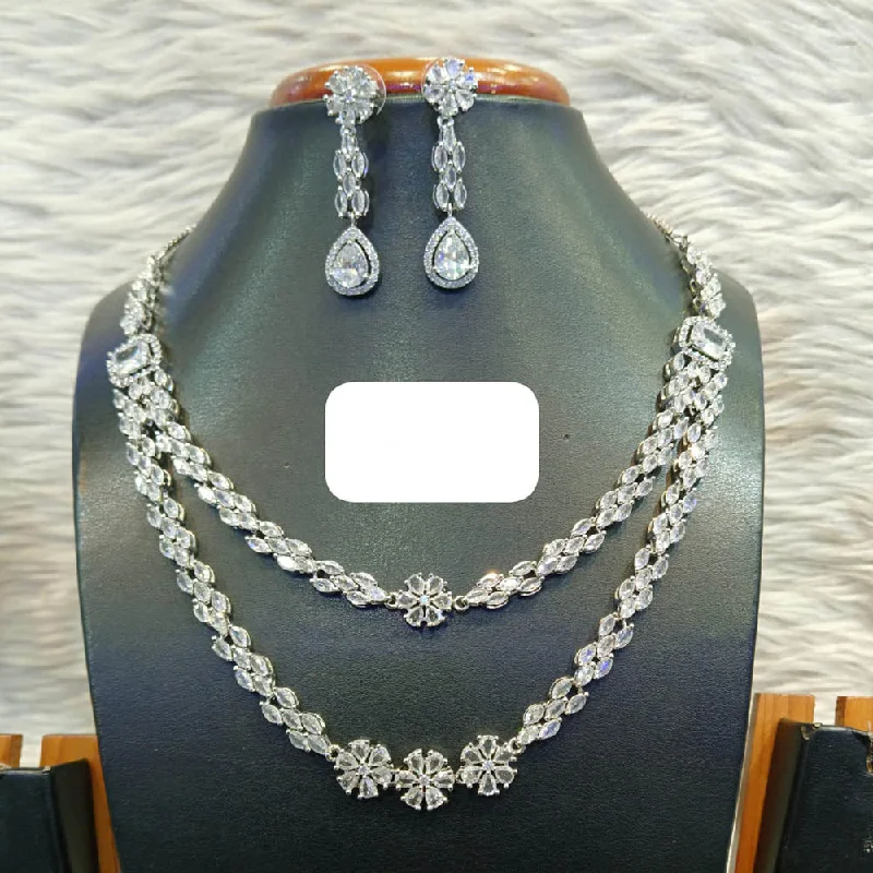 Noble women necklaces-Jain Jewellers Silver Plated AD Necklace Set