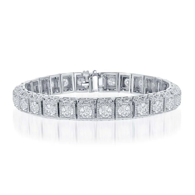 Chic women bracelets-6.01 CTW Vintage Inspired Diamond Bracelet in White Gold