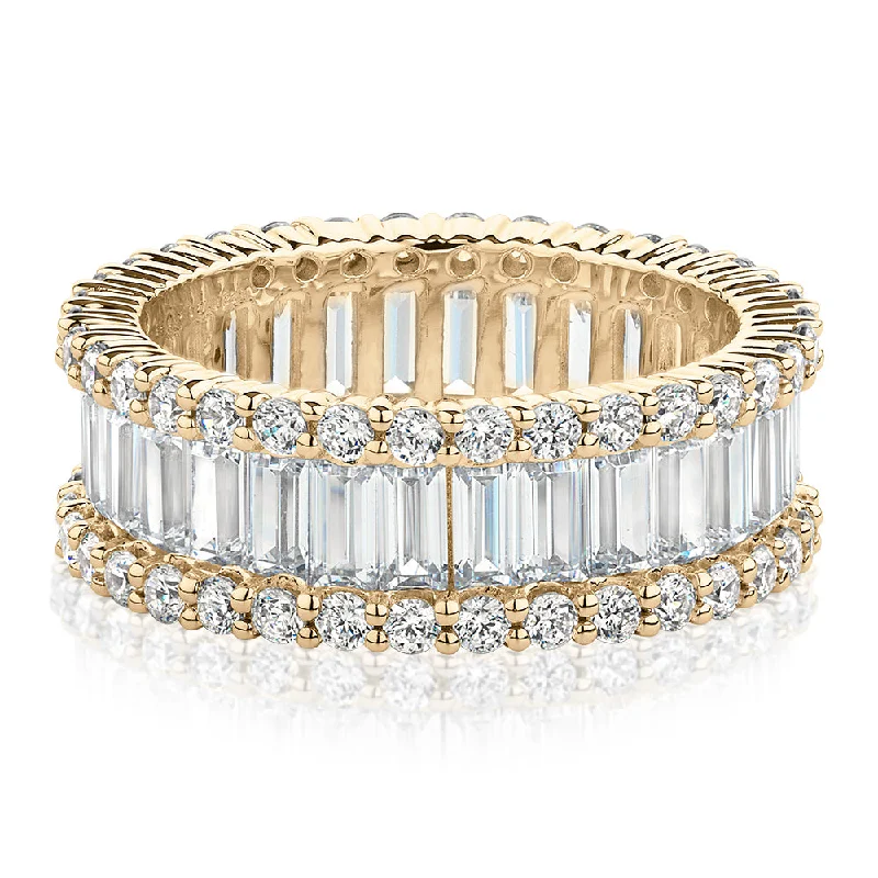 Halo women rings-All-rounder eternity band with 5.4 carats* of diamond simulants in 10 carat yellow gold