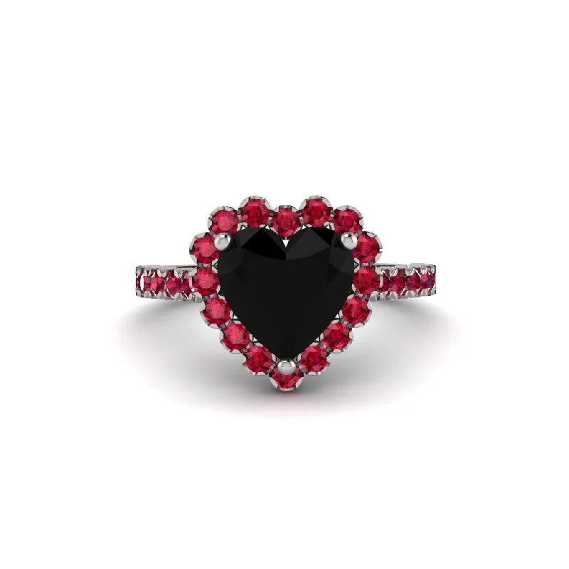 Diamond engagement rings for women-Halo Heart Black Diamond Pave Engagement Ring - Gail No. 54