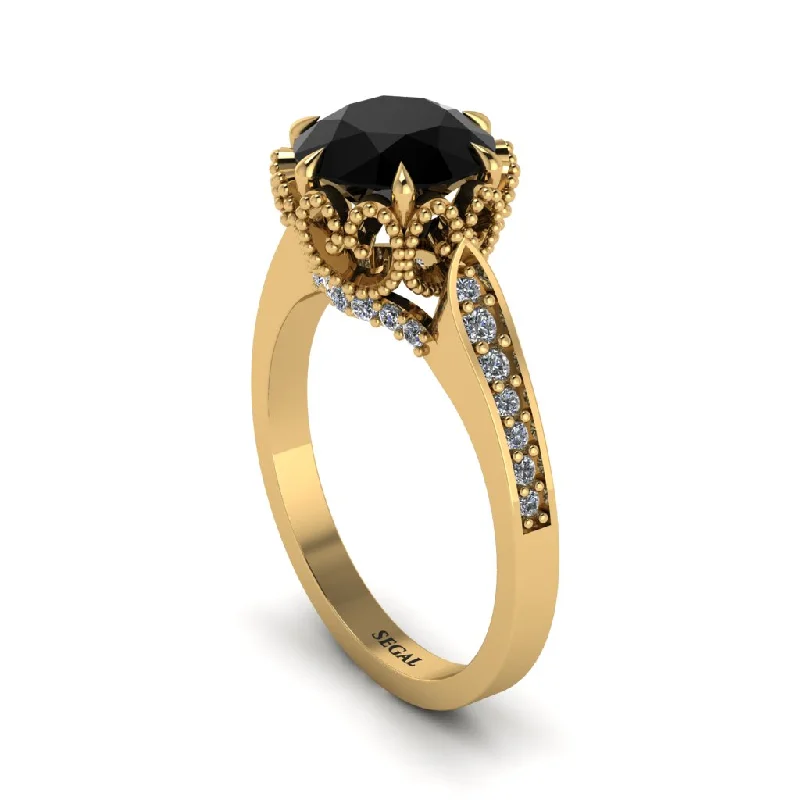 Customized engagement rings for women-Black Diamond Milgrain Engagement Ring - Yara No. 7