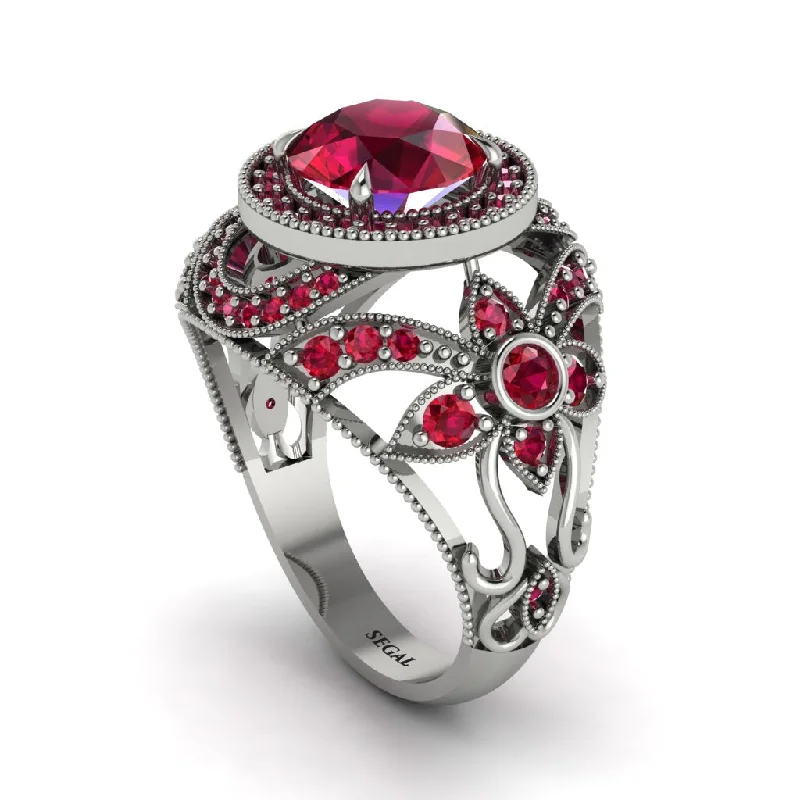 Engagement rings with pave diamonds for women-Edwardian Gold Engagement Ring Royal Antique With Ruby - Abbie No. 57