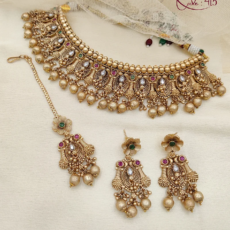 Birthday women necklaces-Jewel Addiction Copper Rajwadi Finish Pota Stone Necklace Set