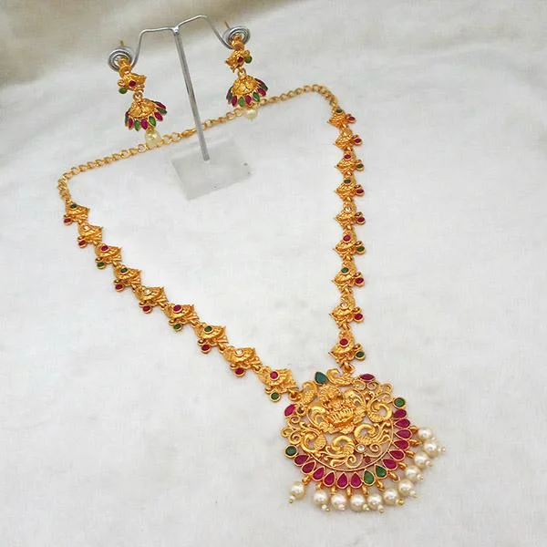 Gold women necklaces-Kriaa Gold Plated Pota Stones Long Necklace Set