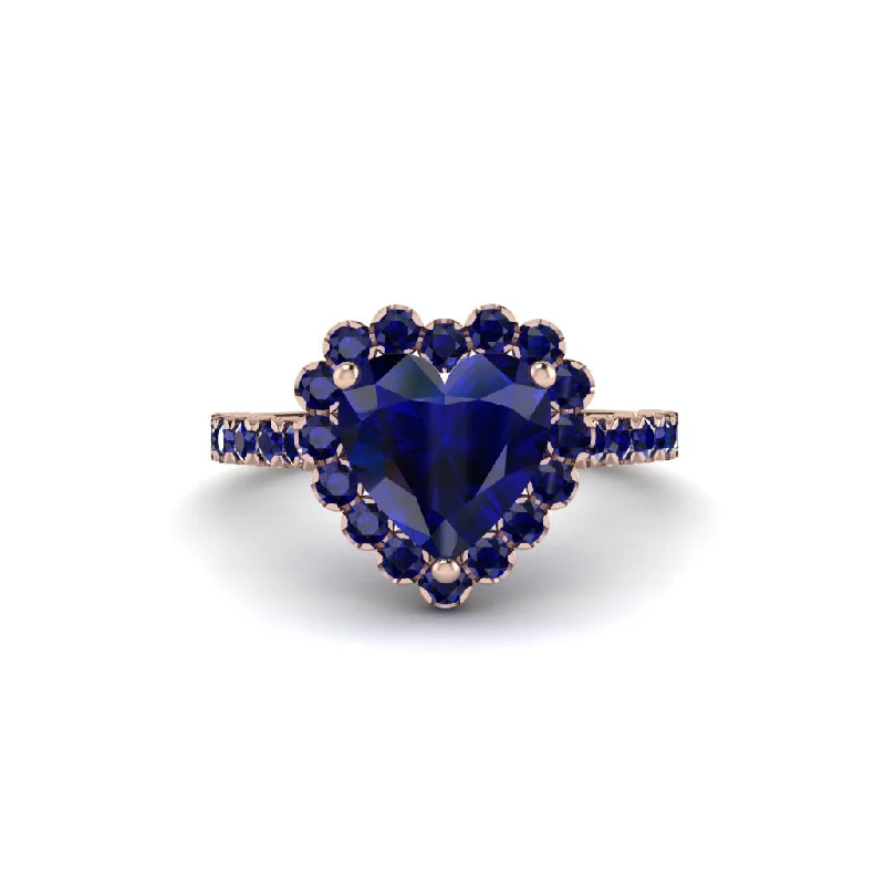 Engagement rings with side stones for women-Halo Heart Sapphire Pave Engagement Ring - Gail No. 74