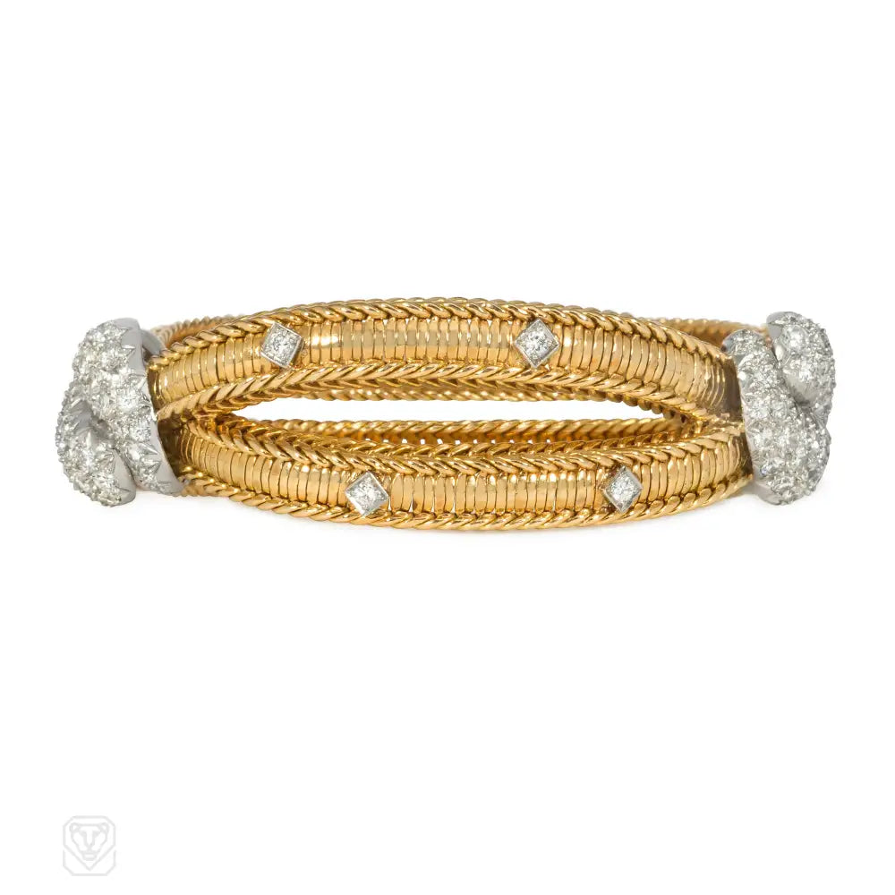 Bangles for women-1950s Sterlé gold and diamond x-form bracelet