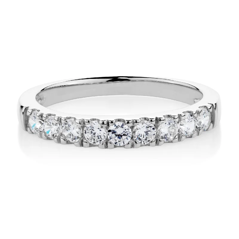 Customizable engagement women rings-Wedding or eternity band with 0.54 carats* of diamond simulants in 14 carat white gold