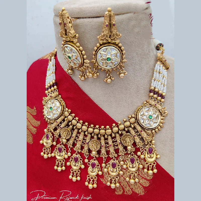 Romantic women necklaces-Jewel Addiction Copper Rajwadi Finish Pota Stone Necklace Set