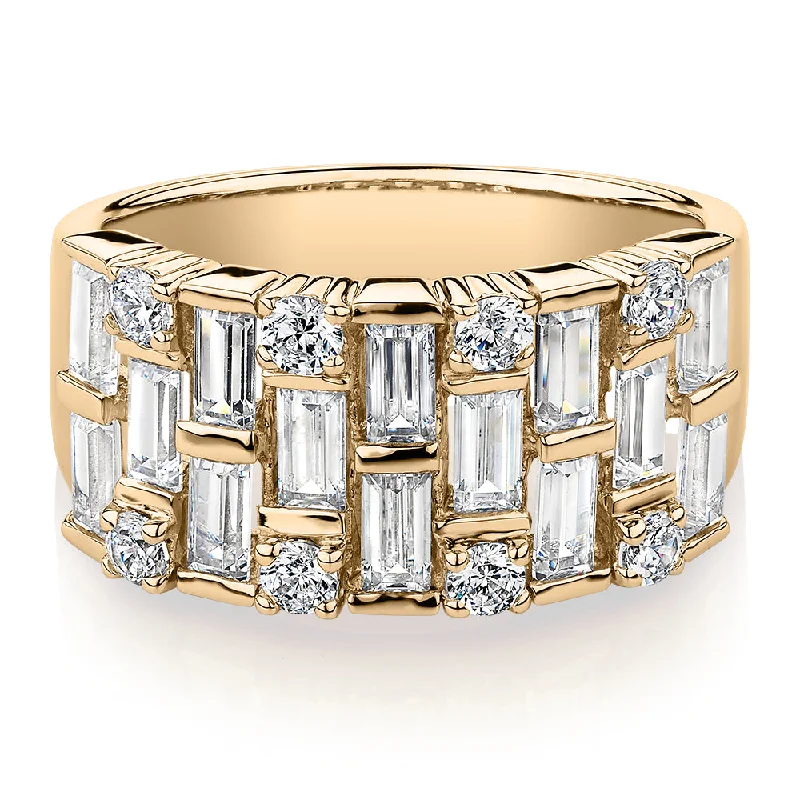 Large women rings-Dress ring with 2.44 carats* of diamond simulants in 10 carat yellow gold