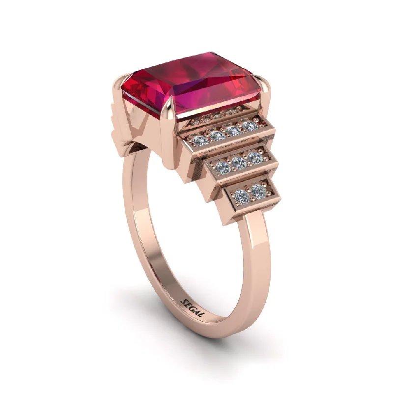 Engagement rings with a diamond band for women-Unique Geometric Radiant Ruby Engagement Ring - Wilma No. 11