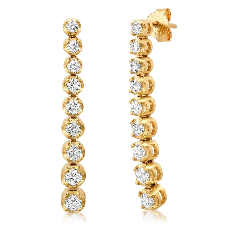 Stud women earrings-Graduated diamond drop chain earrings