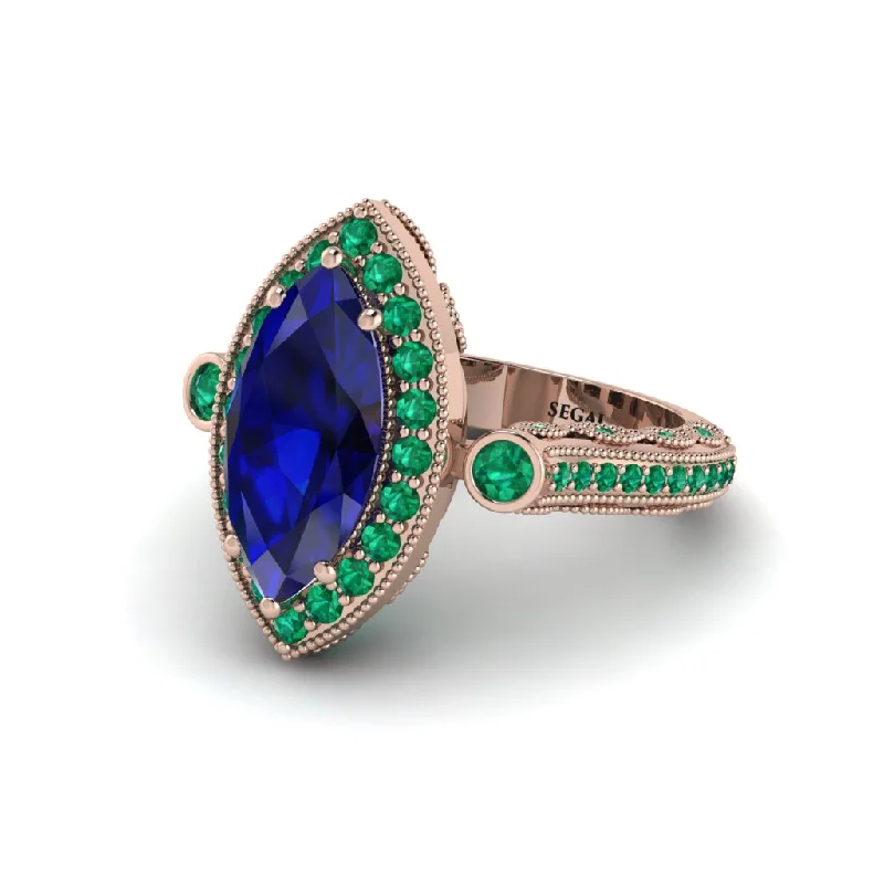 Vintage-inspired engagement rings for women-Milgrain Halo Marquise Sapphire Engagement Ring - Noreen No. 29