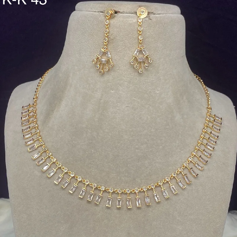 Gold-plated women necklaces-Amoliya Jewels Gold Plated  American Diamond Necklace Set