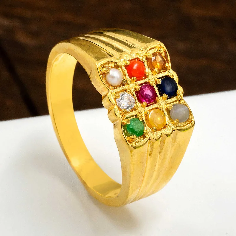 Luxury gemstone women rings-Navaratna Ring PRNNR4-054