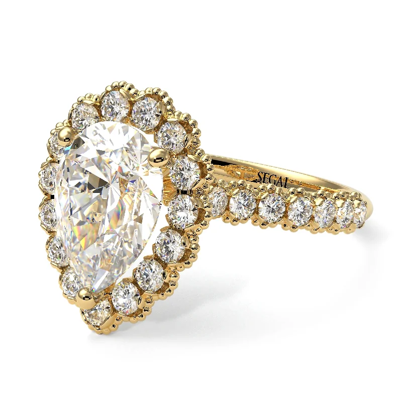 Engagement rings with oval diamonds for women-Halo Pear Diamond Pave Engagement Ring - Ingrid No. 1