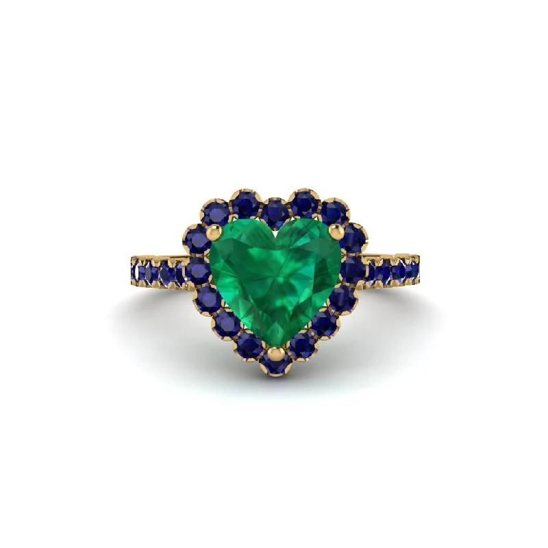 Cushion cut engagement rings for women-Halo Heart Emerald Pave Engagement Ring - Gail No. 64