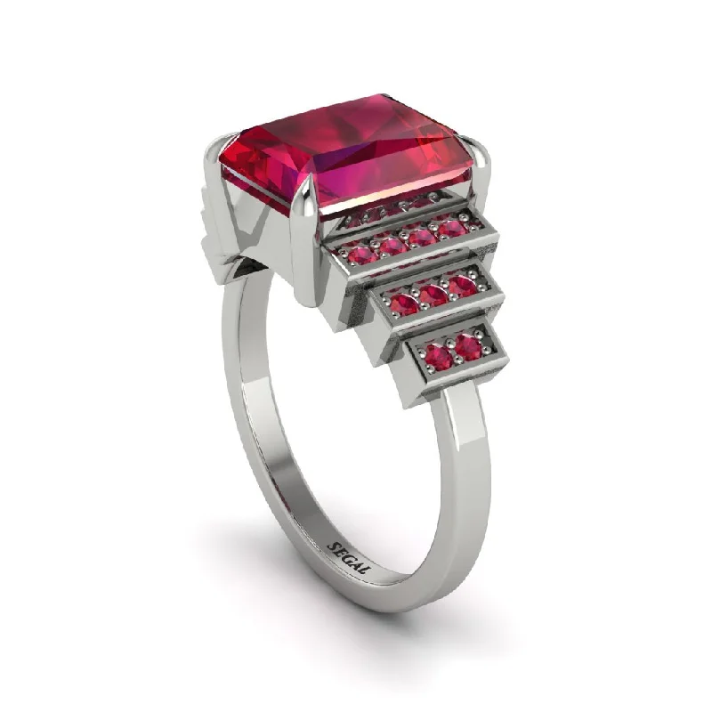 Elegant solitaire engagement rings for women-Unique Geometric Radiant Ruby Engagement Ring - Wilma No. 57