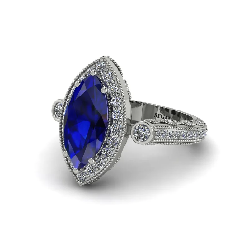 Engagement rings for brides-to-be-Milgrain Halo Marquise Sapphire Engagement Ring - Noreen No. 15