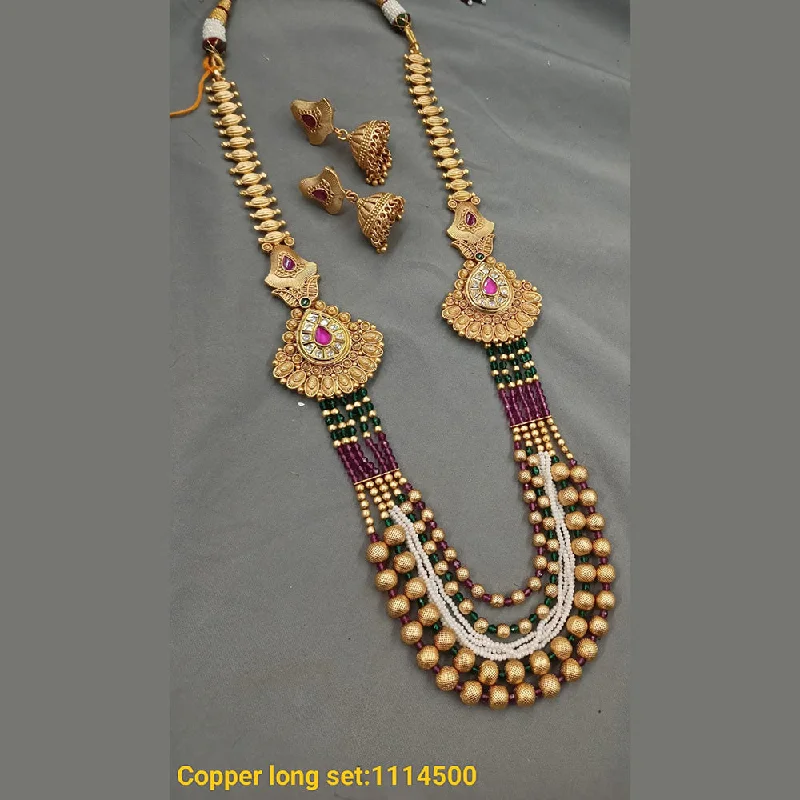 Zodiac women necklaces-Padmawati Bangles Copper Gold Plated Pota & Beads Long Necklace Set