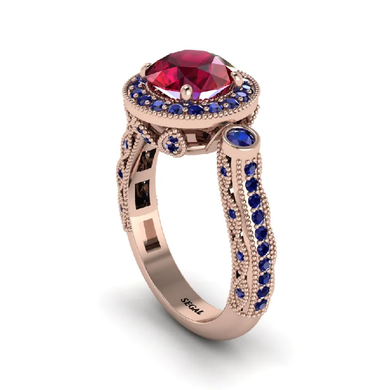 Engagement rings with a twist on tradition for women-Milgrain Halo Pave Ruby Engagement Ring - Mabel No. 71