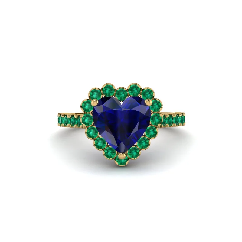 Engagement rings with emerald diamonds for women-Halo Heart Sapphire Pave Engagement Ring - Gail No. 28