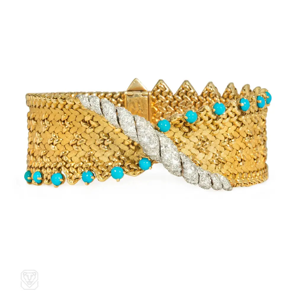 Beautiful women bracelets-Georges Lenfant gold, turquoise and diamond bracelet