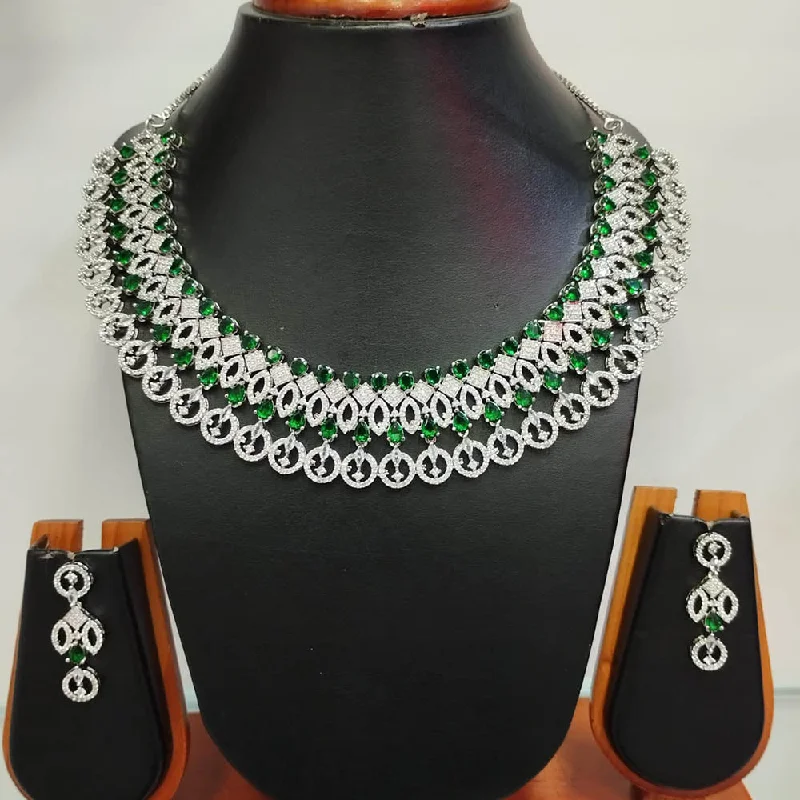 Star women necklaces-Jain Jewellers Silver Plated AD Necklace Set