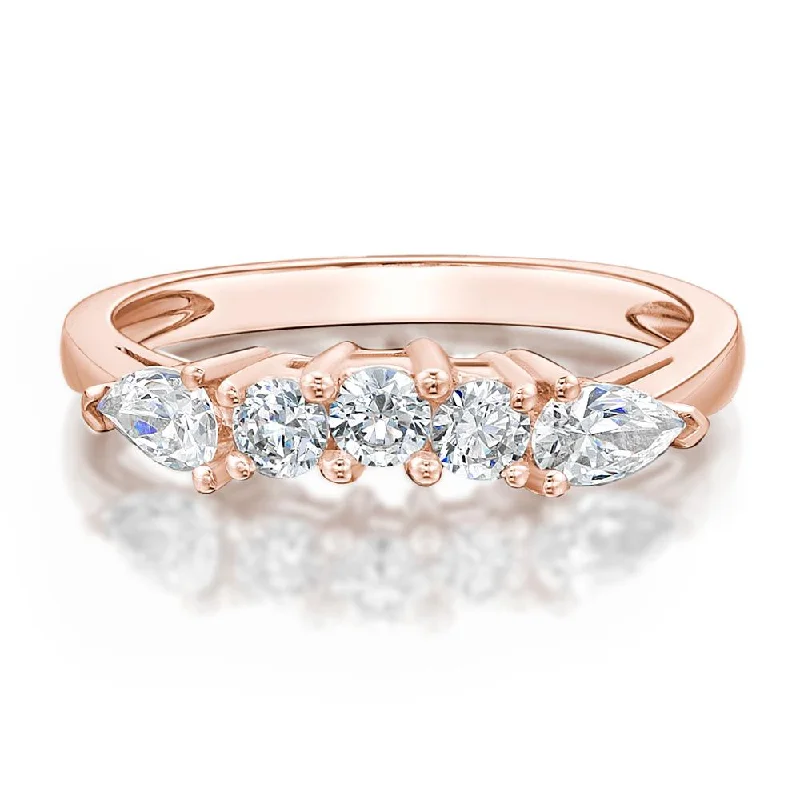 Modern women rings-Curved wedding or eternity band with 0.83 carats* of diamond simulants in 14 carat rose gold