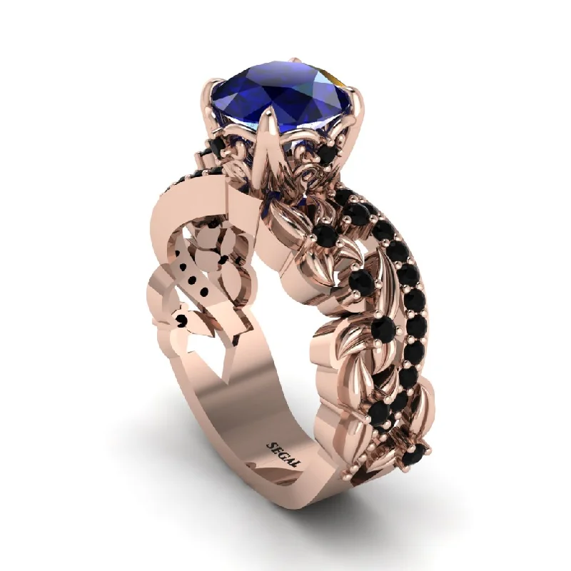 Heart-shaped engagement rings for women-Round Floral Cathedral Sapphire Engagement Ring - Lindsay No. 44