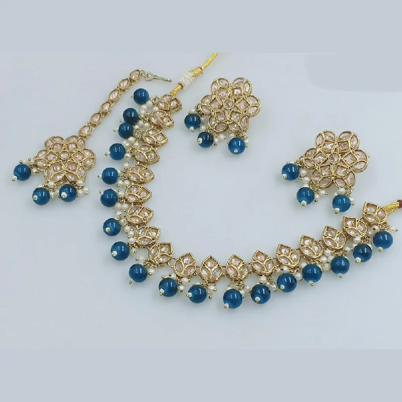 Handmade women necklaces-JCM Gold Plated Crystal Stone And Beads Necklace Set