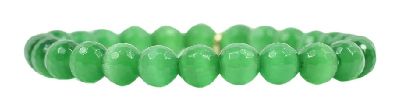 Elegant silver women bracelets-Stacker Stretch Bracelet - Green Cat's Eye