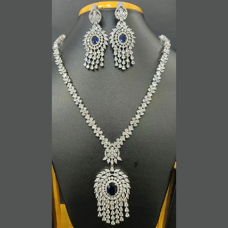 Birthday gift women necklaces-Jain Jewellers Silver Plated AD Necklace Set