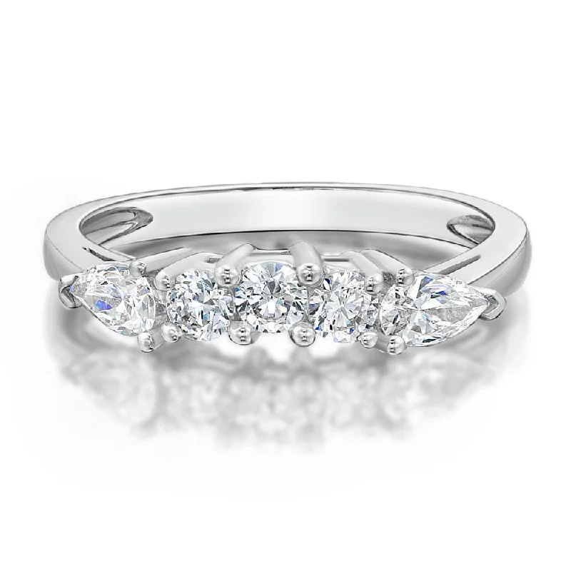 Unique diamond women rings-Curved wedding or eternity band with 0.83 carats* of diamond simulants in 14 carat white gold