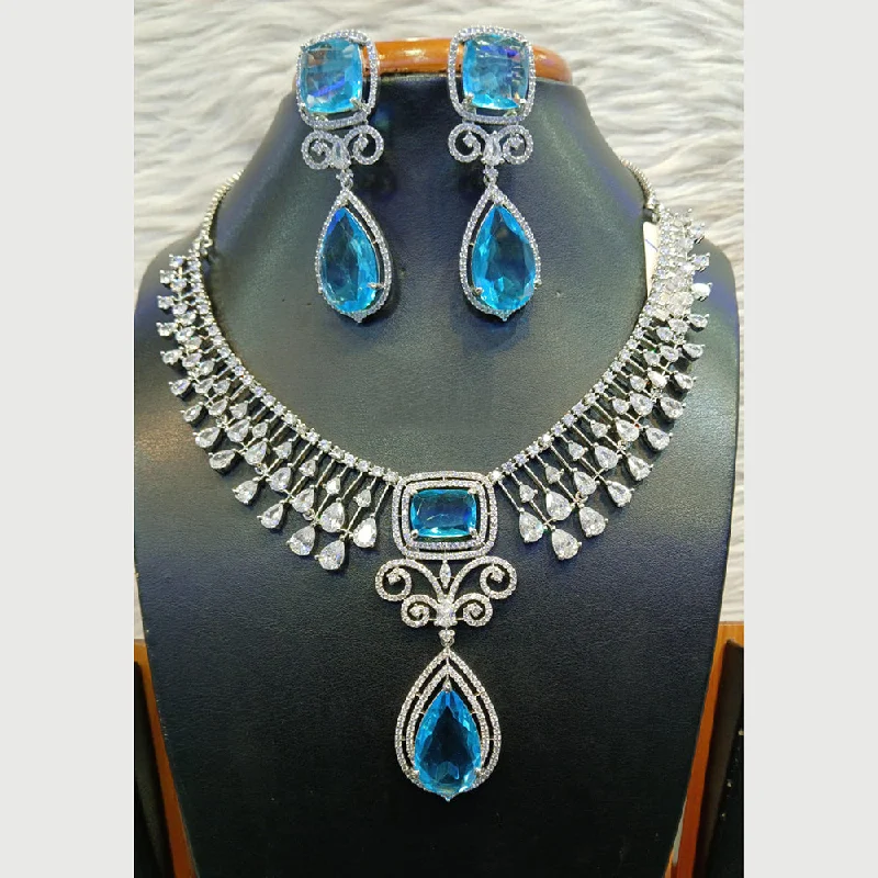 Colored stone women necklaces-Jain Jewellers Silver Plated AD Necklace Set