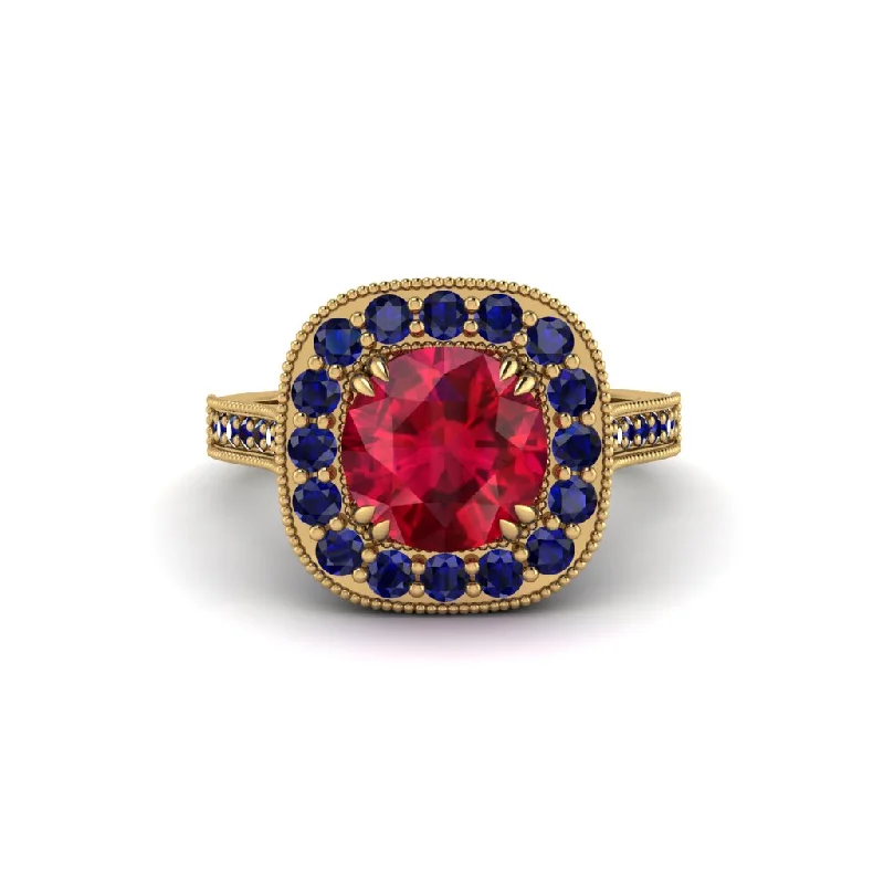 Three-stone engagement rings for women-Milgrain Halo Round Ruby Engagement Ring - Odette No. 70